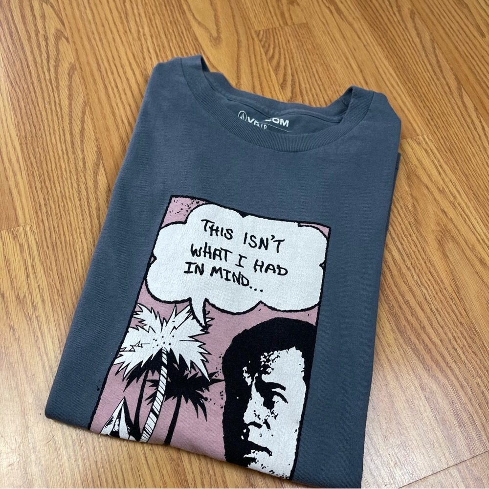 Volcom Dark Gray Graphic Tee with Comic Print